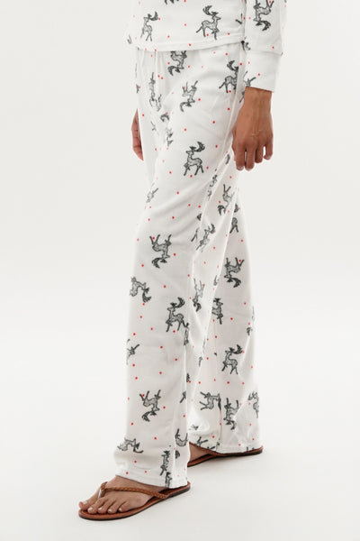 Canada Weather Gear Reindeer Print Wide Leg Pajama Pants - White - Womens Pajamas - Fairweather