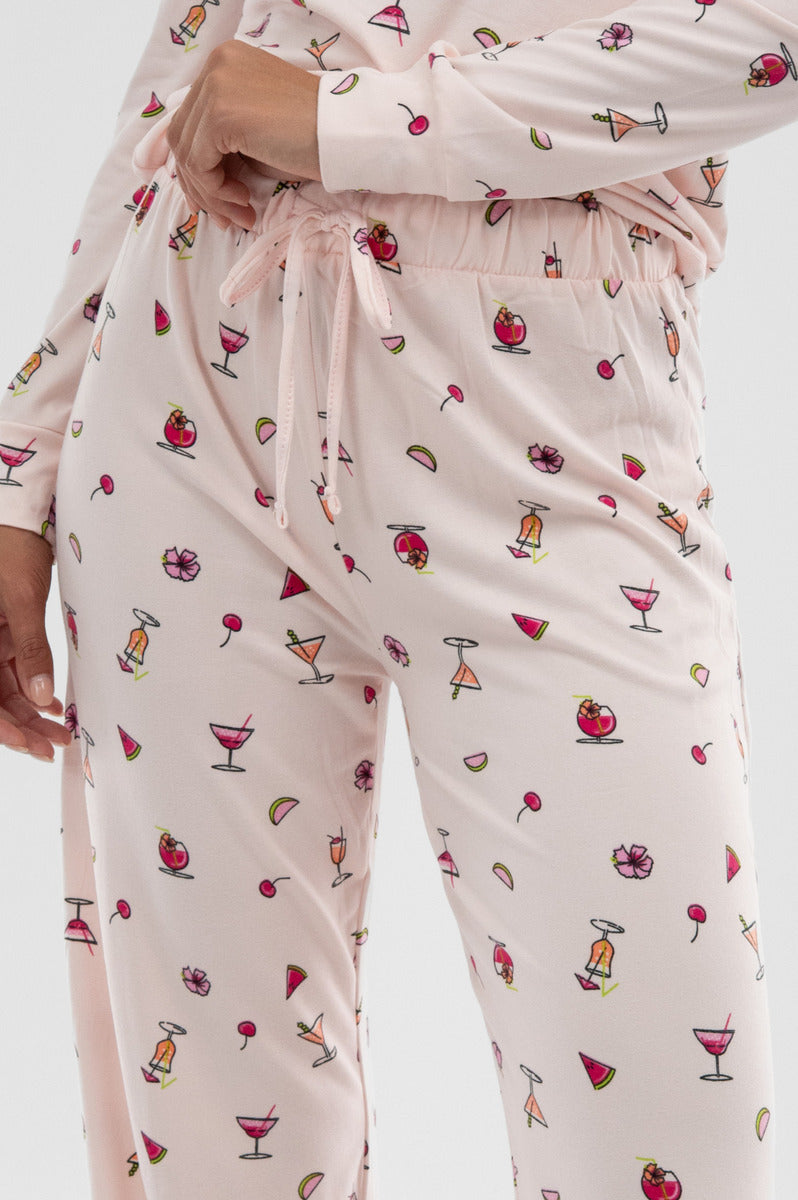 Canada Weather Gear Drink Print Wide Leg Pajama Pants - Blush - Womens Pajamas - Fairweather