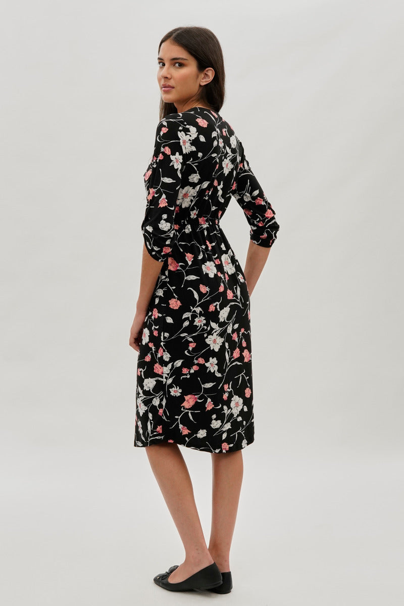 International INC Company Floral Front Zip Midi Dress - Black - Womens Midi Dresses - Fairweather
