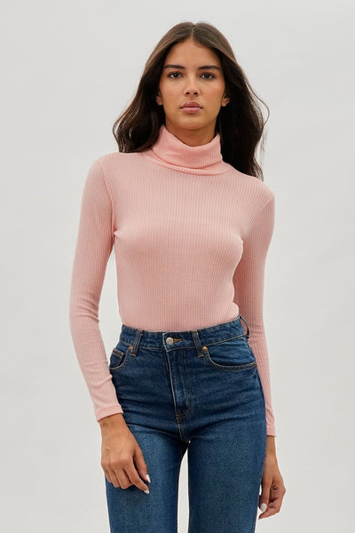 Magazine Ribbed Turtleneck Pullover Sweater - Pink - Womens Pullover Sweaters - Fairweather