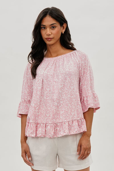 International INC Company Floral Ruffle Hem Blouse - Pink - Womens Shirts & Blouses - Fairweather