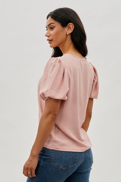 Stylexchange Vintage Puff Sleeve V-Neck Blouse - Pink - Womens Shirts & Blouses - Fairweather