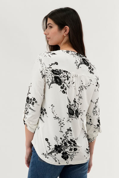 Beechers Brook Floral Split Neck Blouse - White - Womens Shirts & Blouses - Fairweather