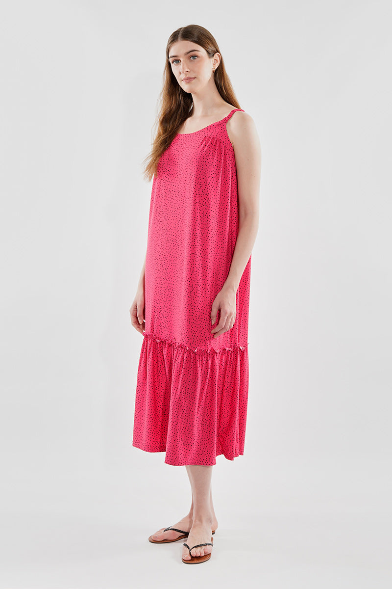 Beechers Brook Patterned Tiered Midi Dress - Pink