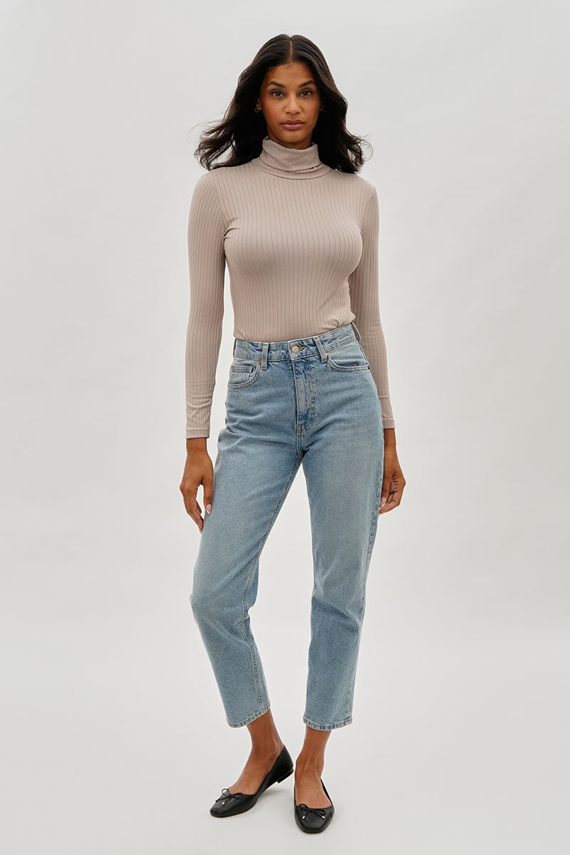 Long Sleeve Turtleneck Pullover Sweater - Taupe