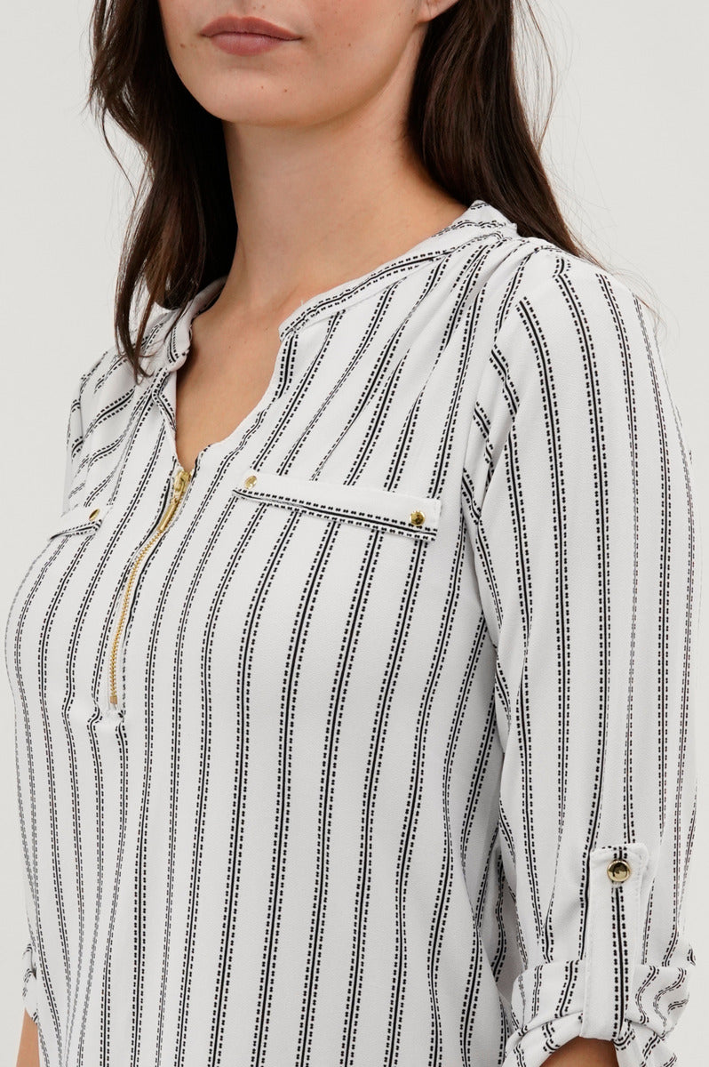 International INC Company Patterned 1/4 Zip Blouse - White - Womens Shirts & Blouses - Fairweather