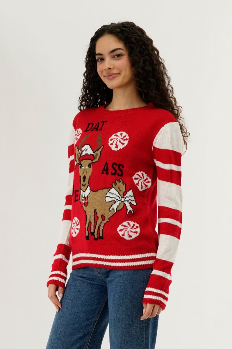 Festive Reindeer Christmas Sweater - Red - Womens Christmas Sweaters - Fairweather