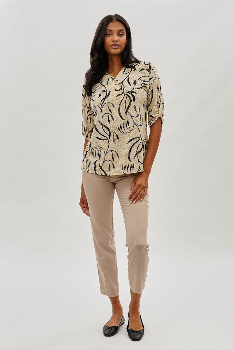 Beechers Brook Patterned Half Zip Blouse - Beige - Womens Shirts & Blouses - Fairweather