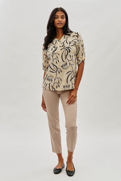 Beechers Brook Patterned Half Zip Blouse - Beige - Womens Shirts & Blouses - Fairweather
