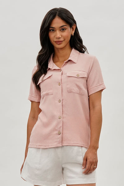 Stylexchange Vintage Button Down Short Sleeve Shirt - Pink - Womens Shirts & Blouses - Fairweather