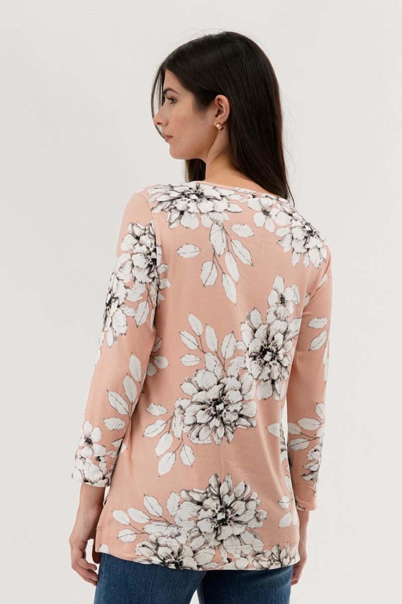 International INC Company Floral 3/4 Sleeve Blouse - Peach - Womens Shirts & Blouses - Fairweather