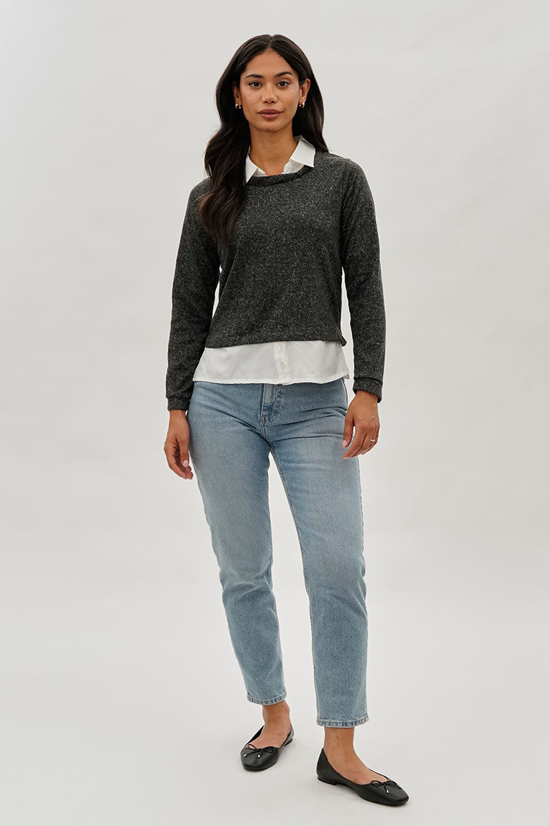 International INC Company Collared Pullover Sweater - Grey - Womens Pullover Sweaters - Fairweather