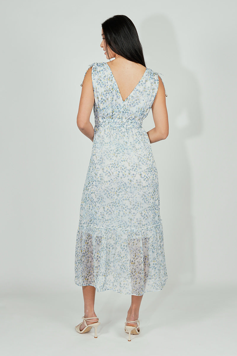 Limite Floral Smocked Shoulder Tie Maxi Dress - Blue - Womens Maxi Dresses - Fairweather