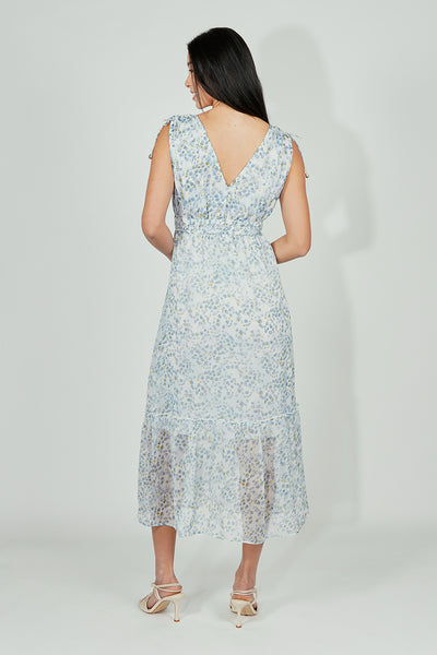 Limite Floral Smocked Shoulder Tie Maxi Dress - Blue - Womens Maxi Dresses - Fairweather