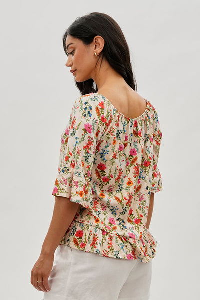 International INC Company Floral Ruffle Hem Blouse - Cream - Womens Shirts & Blouses - Fairweather