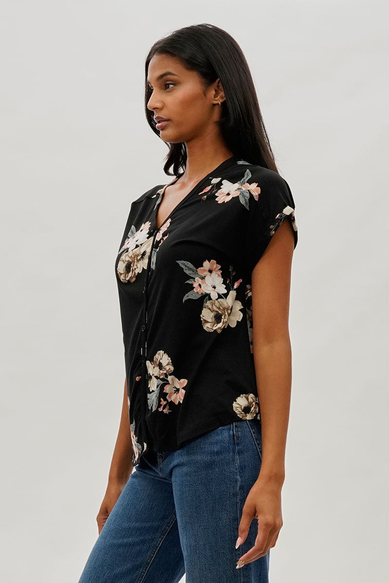 International INC Company Floral Button Up Tee - Black - Womens Tees & Tank Tops - Fairweather