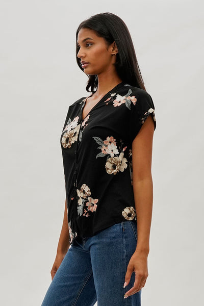 International INC Company Floral Button Up Tee - Black - Womens Tees & Tank Tops - Fairweather