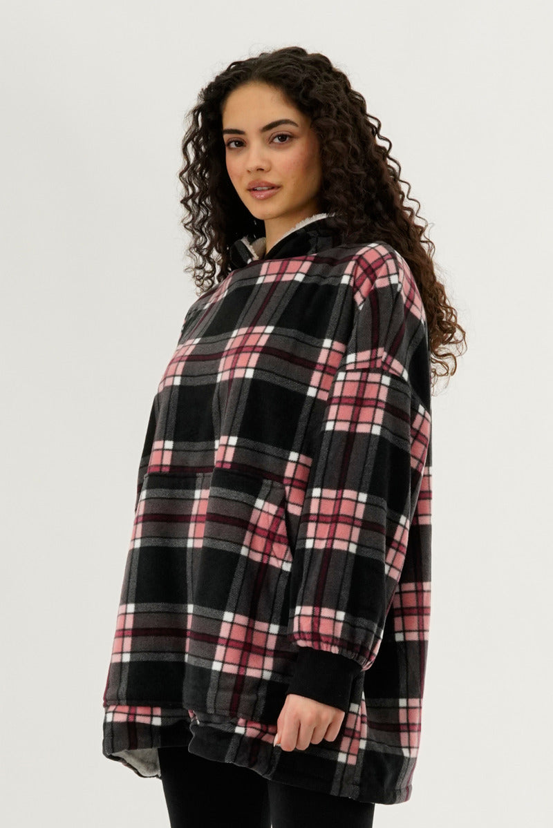 Canada Weather Gear Plaid Oversided Hooded Pajama Top - Black - Womens Pajamas - Fairweather