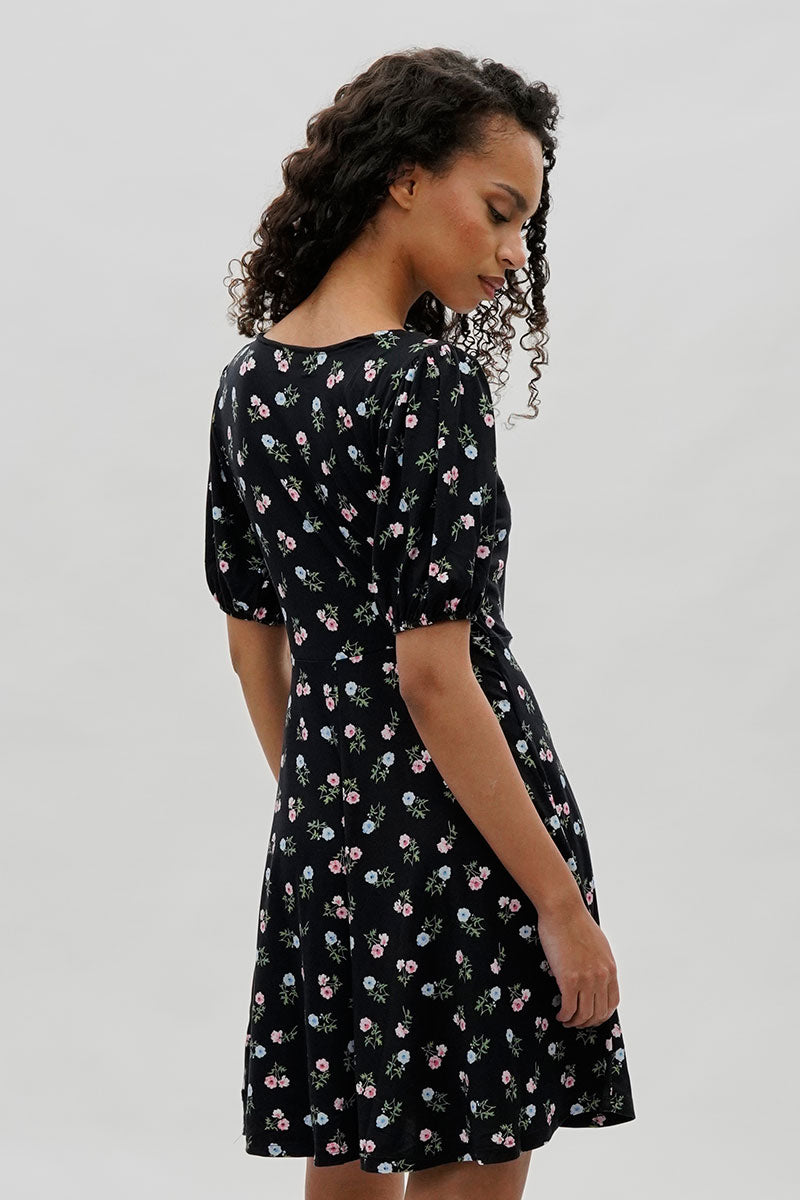 Costa Blanca Floral Square Neck Day Dress - Black - Womens Day Dresses - Fairweather