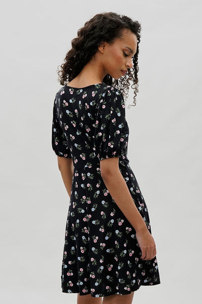 Costa Blanca Floral Square Neck Day Dress - Black - Womens Day Dresses - Fairweather