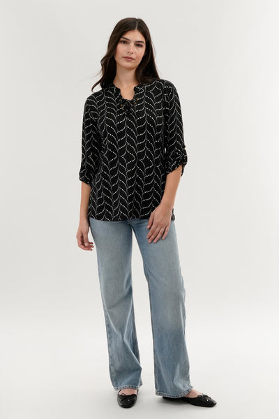 Majora Patterned Lace Up Blouse - Black - Womens Shirts & Blouses - Fairweather
