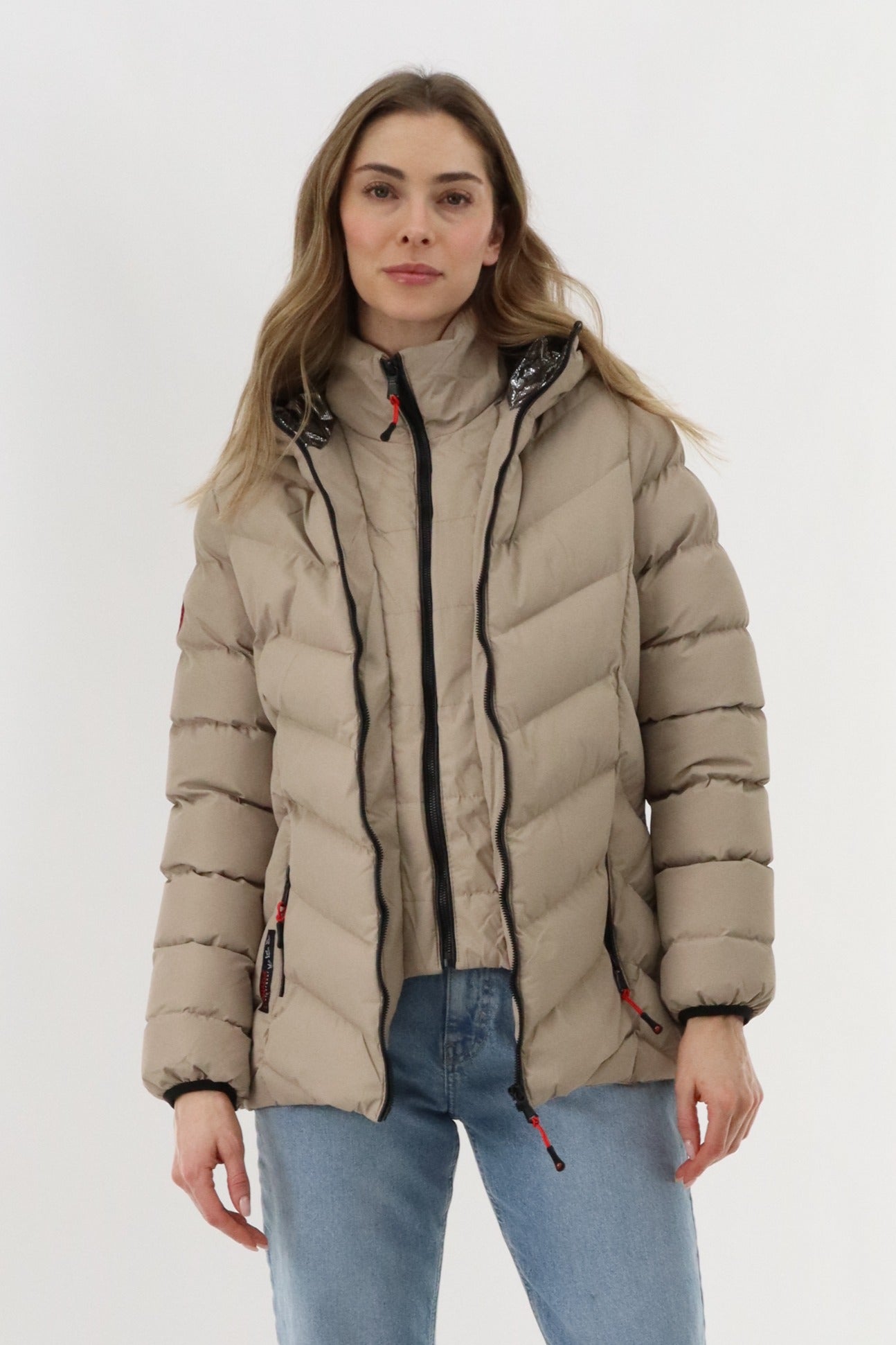 Canada Weather Gear Quilted Puffer Double Zip Bomber Jacket - Beige - Womens Bomber Jackets - Fairweather