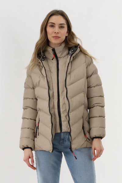 Canada Weather Gear Quilted Puffer Double Zip Bomber Jacket - Beige - Womens Bomber Jackets - Fairweather