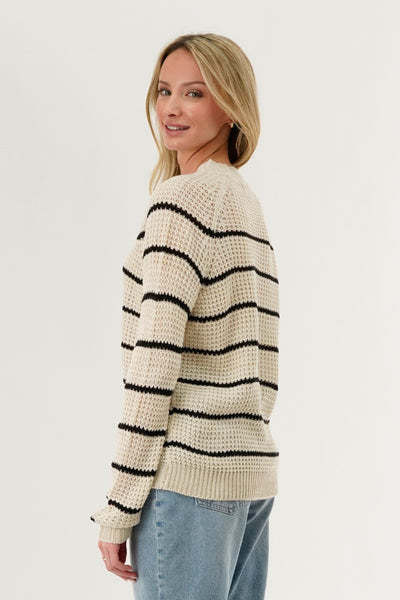 International INC Company Striped Knit Crewneck Pullover Sweater - Cream - Womens Pullover Sweaters - Fairweather