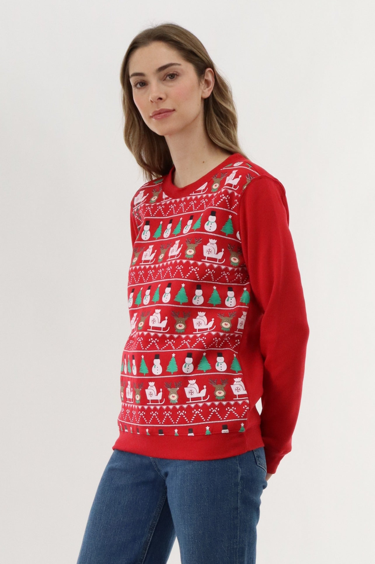 Festive Printed Christmas Sweater - Red - Womens Christmas Sweaters - Fairweather