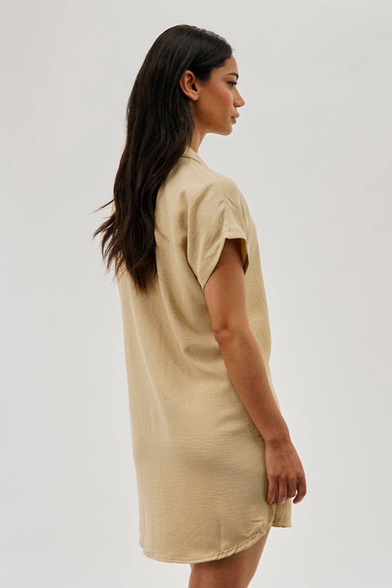 Stylexchange Vintage Button Up Short Sleeve Day Dress - Beige - Womens Day Dresses - Fairweather