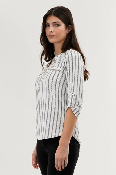 International INC Company Patterned 1/4 Zip Blouse - White - Womens Shirts & Blouses - Fairweather