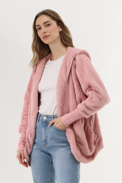 Canada Weather Gear Open Front Teddy Cardigan - Pink - Womens Cardigans - Fairweather
