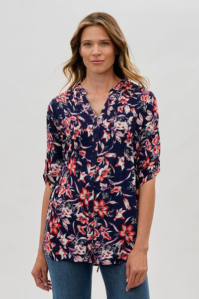International INC Company Floral Back Tie Blouse - Navy - Womens Shirts & Blouses - Fairweather