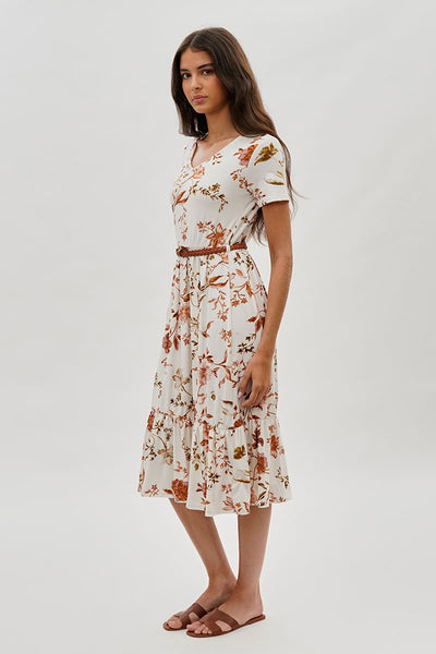 International INC Company Belted Short Sleeve Midi Dress - White - Womens Midi Dresses - Fairweather