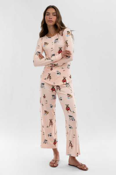 Canada Weather Gear Dog Print Henley Pajama Top - Blush - Womens Pajamas - Fairweather
