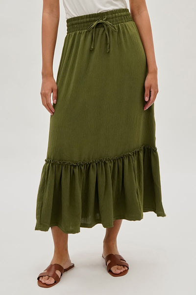 Stylexchange Vintage Tiered Cinched Skirt - Olive - Womens Skirts - Fairweather