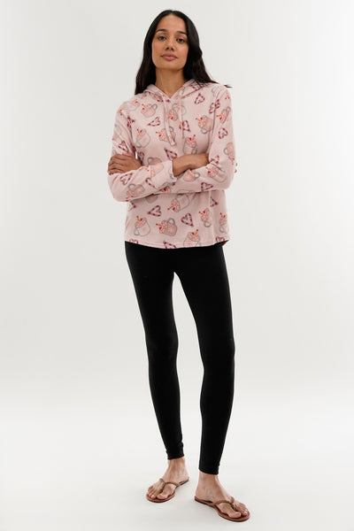 Canada Weather Gear Festive Print Hooded Pajama Top - Pink - Womens Pajamas - Fairweather
