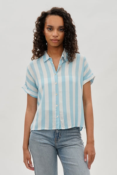 Stylexchange Vintage Striped Button Down Shirt - Blue - Womens Shirts & Blouses - Fairweather
