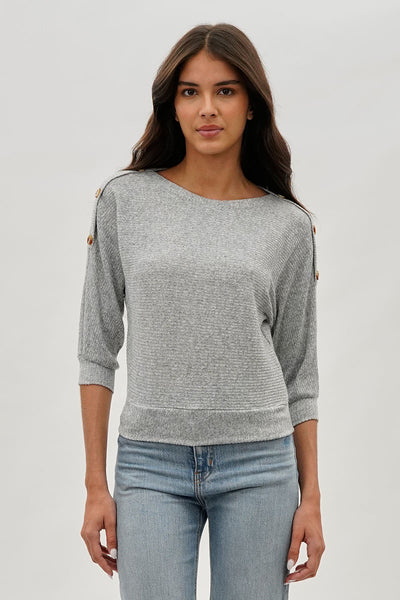 International INC Company Ribbed Button Detail Pullover Sweater - Grey - Womens Pullover Sweaters - Fairweather