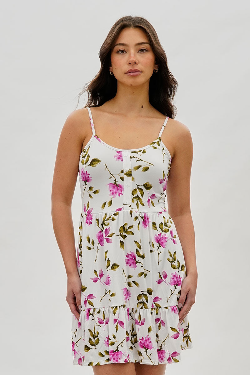 Stylexchange Vintage Floral Henley Day Dress - White - Womens Day Dresses - Fairweather