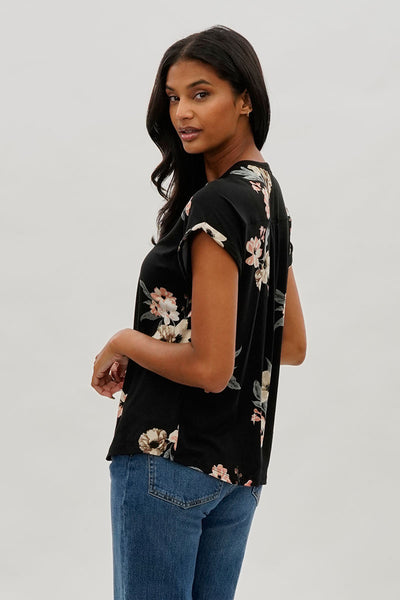 International INC Company Floral Button Up Tee - Black - Womens Tees & Tank Tops - Fairweather