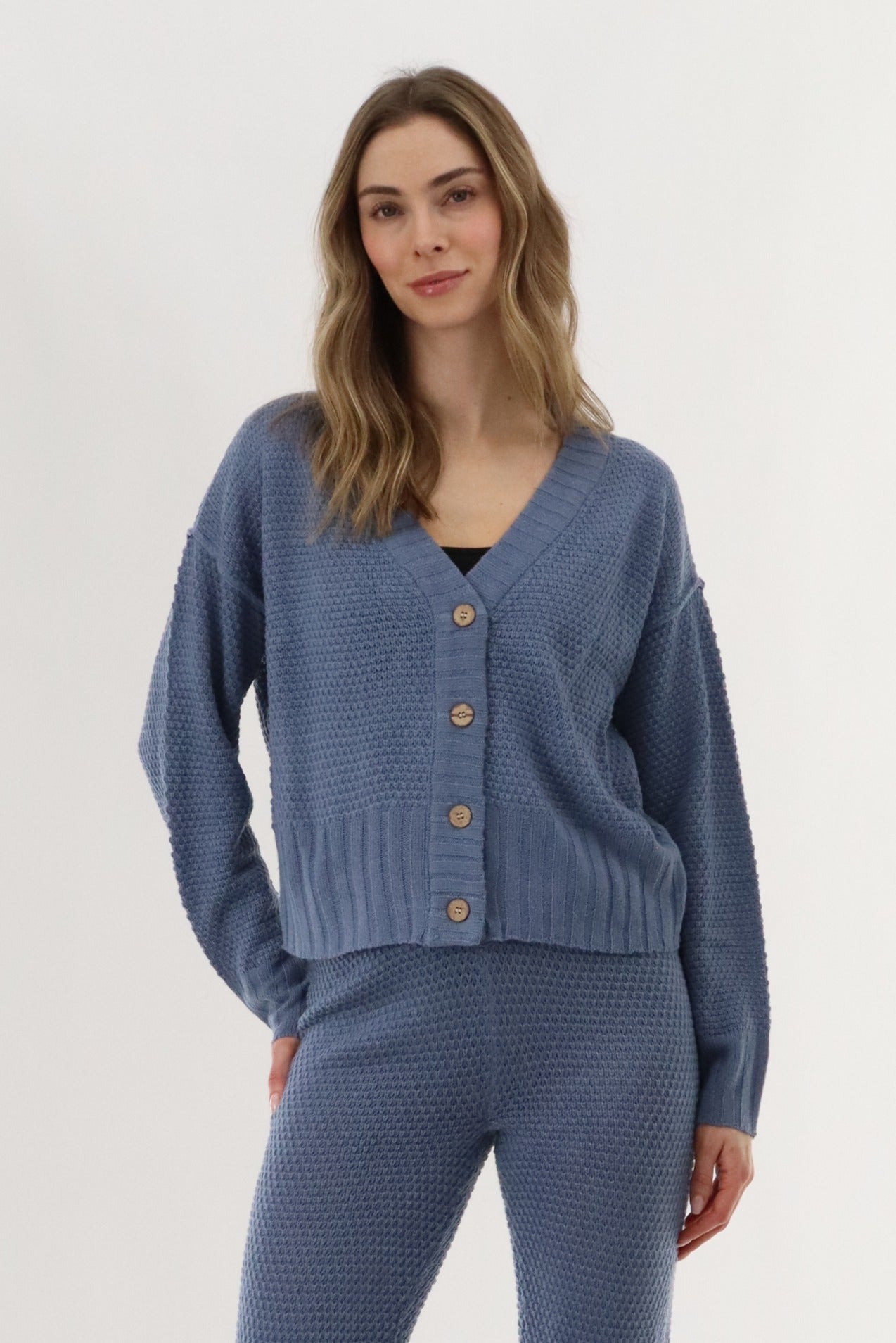 Runaway Bay V-Neck Knit Cardigan - Blue - Womens Cardigans - Fairweather