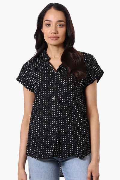Majora Dotted Pattern Camp Collar Button Up Shirt - Black - Womens Shirts & Blouses - Fairweather