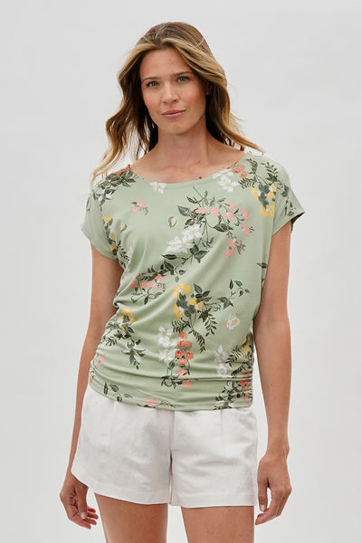 International INC Company Floral Ruched Side Blouse - Green - Womens Shirts & Blouses - Fairweather