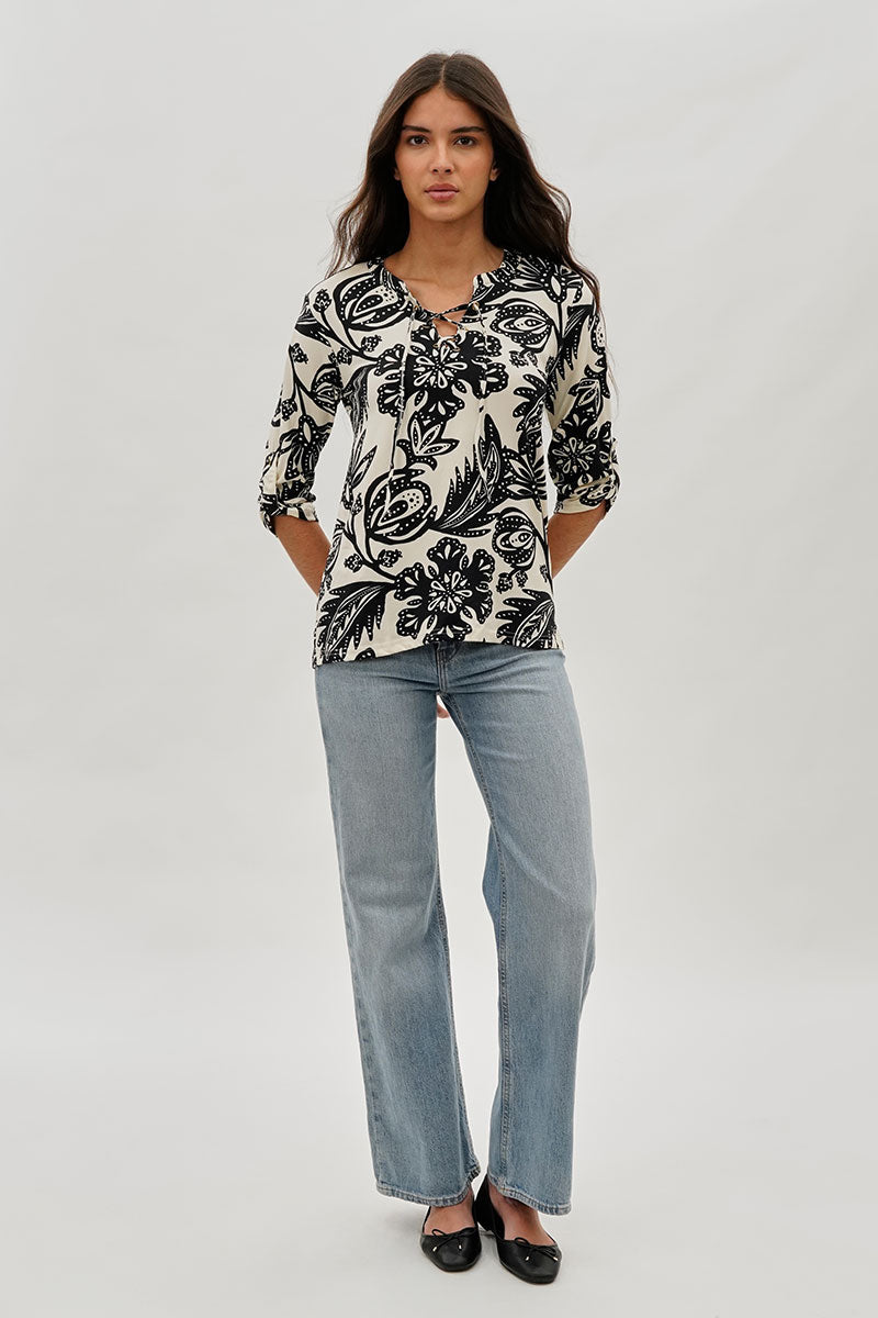 International INC Company Floral Lace Up Blouse - Black - Womens Shirts & Blouses - Fairweather