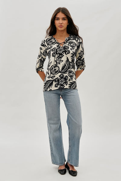 International INC Company Floral Lace Up Blouse - Black - Womens Shirts & Blouses - Fairweather