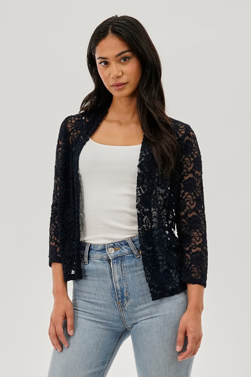 Costa Blanca Floral Lace Shrug Cardigan - Navy - Womens Cardigans - Fairweather
