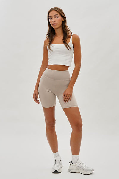 Mikk High-Waisted Biker Shorts - Beige - Womens Shorts & Capris - Fairweather
