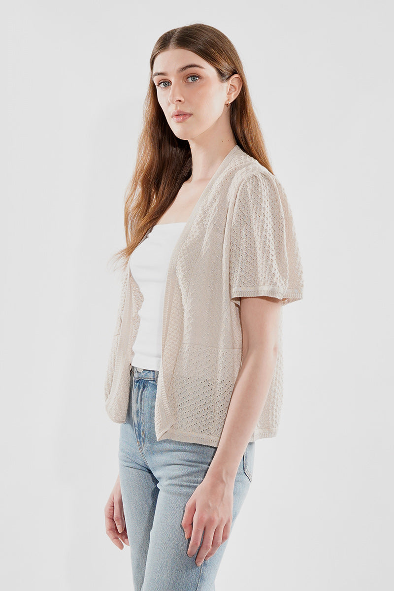 Beechers Brook Short Sleeve Open Shrug Cardigan - Beige