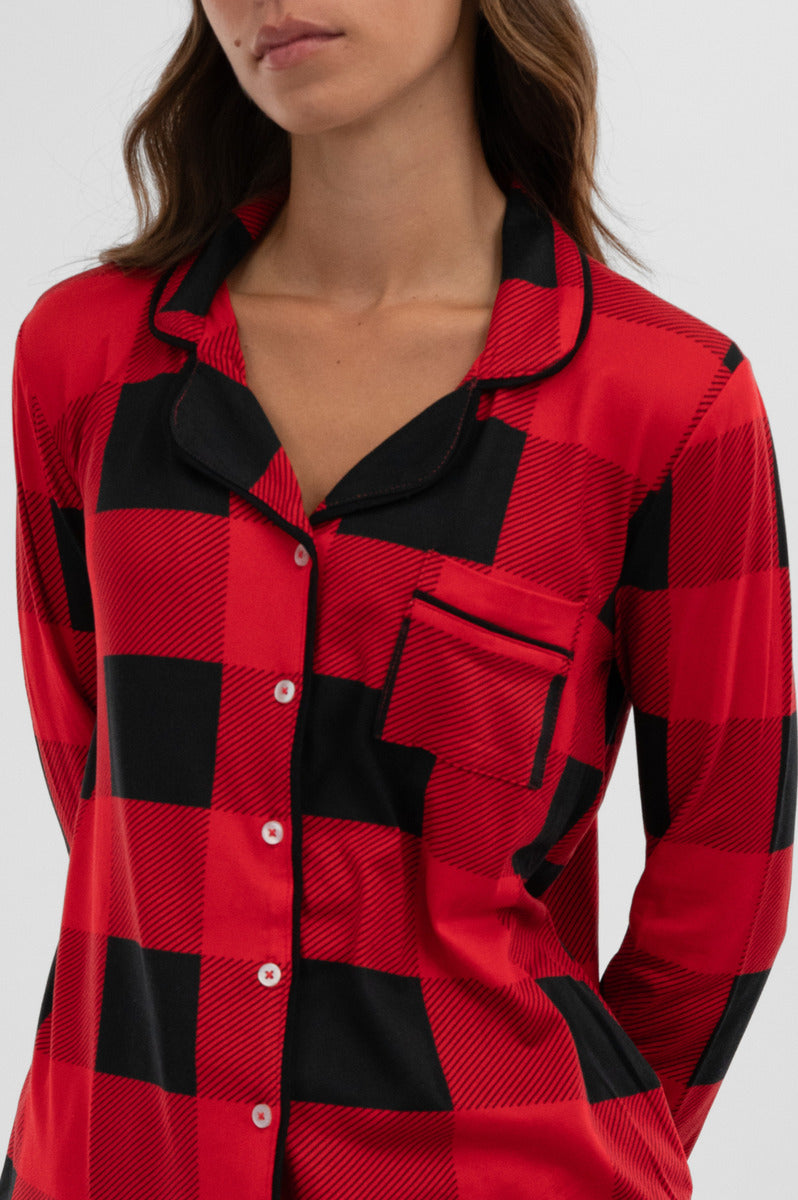 Canada Weather Gear Plaid Button Down Pajama Top - Red - Womens Pajamas - Fairweather